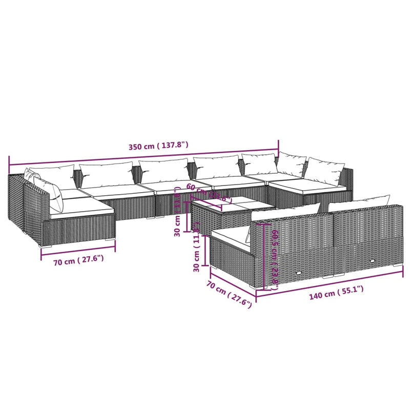 10 Piece Garden Lounge Set with Cushions Black Poly Rattan Payday Deals