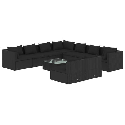 10 Piece Garden Lounge Set with Cushions Black Poly Rattan Payday Deals