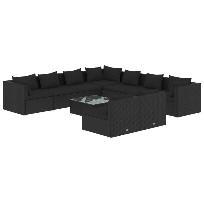 10 Piece Garden Lounge Set with Cushions Black Poly Rattan Payday Deals