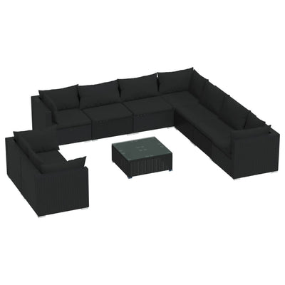 10 Piece Garden Lounge Set with Cushions Black Poly Rattan Payday Deals