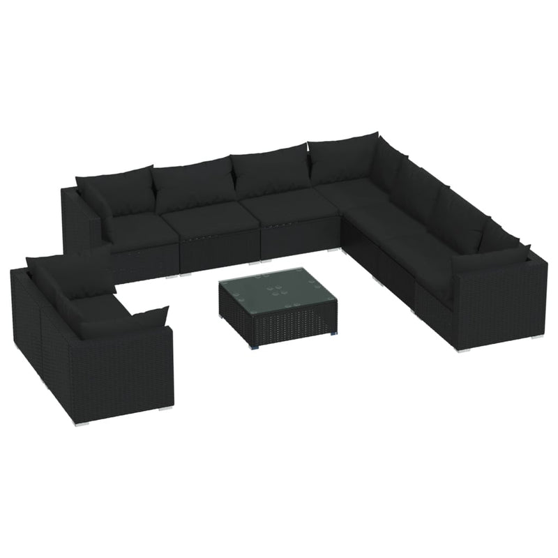 10 Piece Garden Lounge Set with Cushions Black Poly Rattan Payday Deals