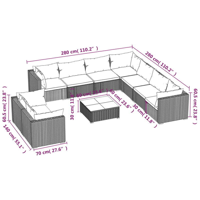 10 Piece Garden Lounge Set with Cushions Black Poly Rattan Payday Deals