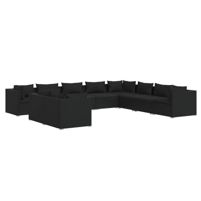 10 Piece Garden Lounge Set with Cushions Black Poly Rattan Payday Deals