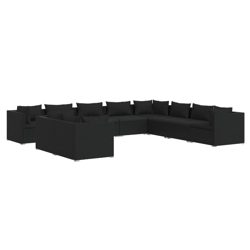 10 Piece Garden Lounge Set with Cushions Black Poly Rattan Payday Deals