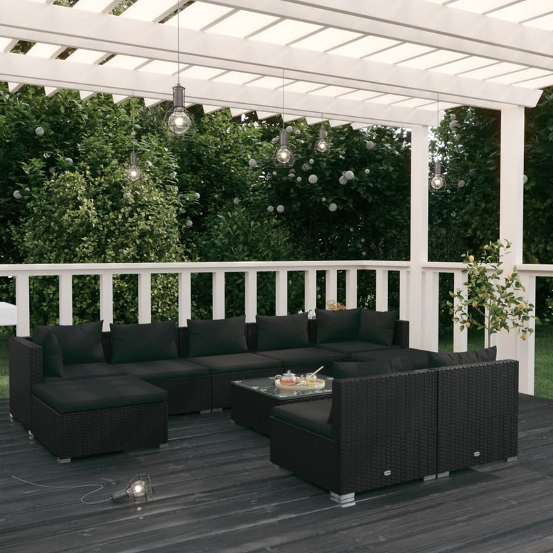 10 Piece Garden Lounge Set with Cushions Black Poly Rattan Payday Deals