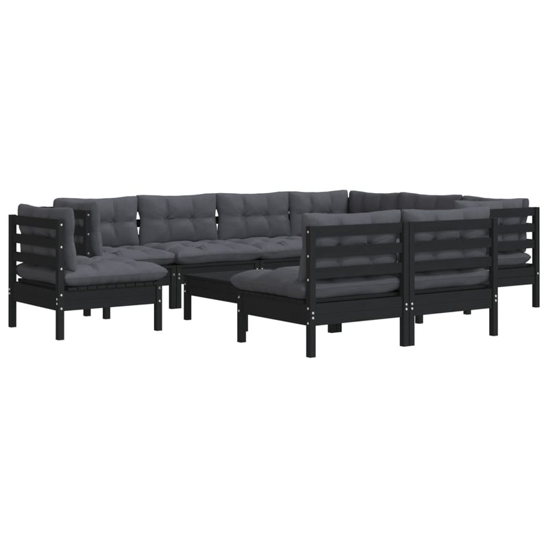 10 Piece Garden Lounge Set with Cushions Black Solid Pinewood Payday Deals