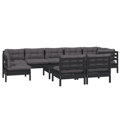 10 Piece Garden Lounge Set with Cushions Black Solid Pinewood Payday Deals