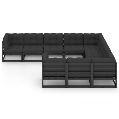 10 Piece Garden Lounge Set with Cushions Black Solid Pinewood Payday Deals