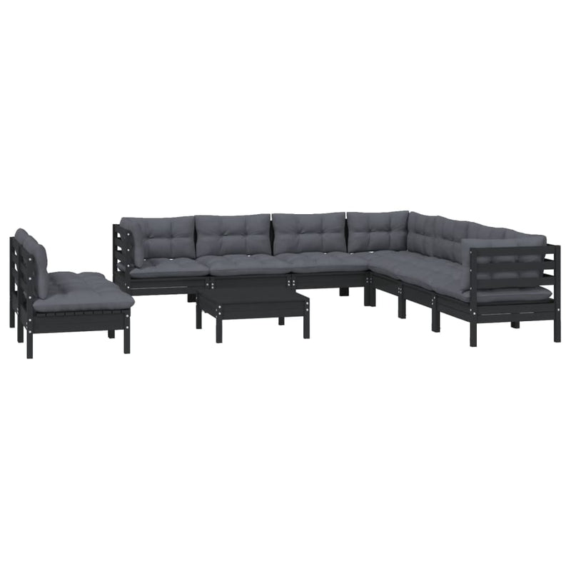 10 Piece Garden Lounge Set with Cushions Black Solid Pinewood Payday Deals
