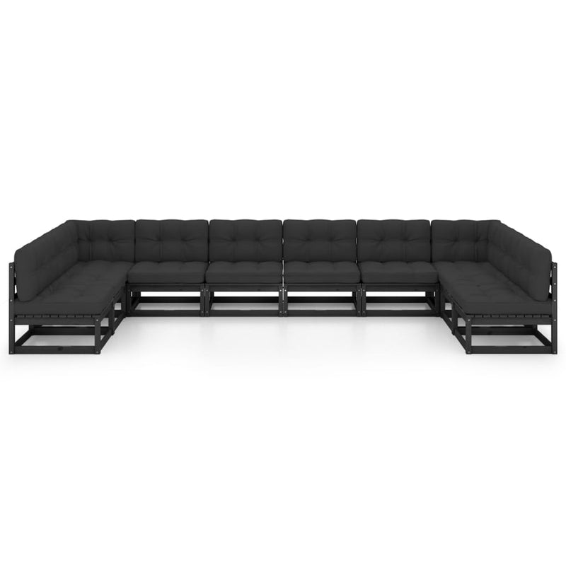 10 Piece Garden Lounge Set with Cushions Black Solid Pinewood Payday Deals