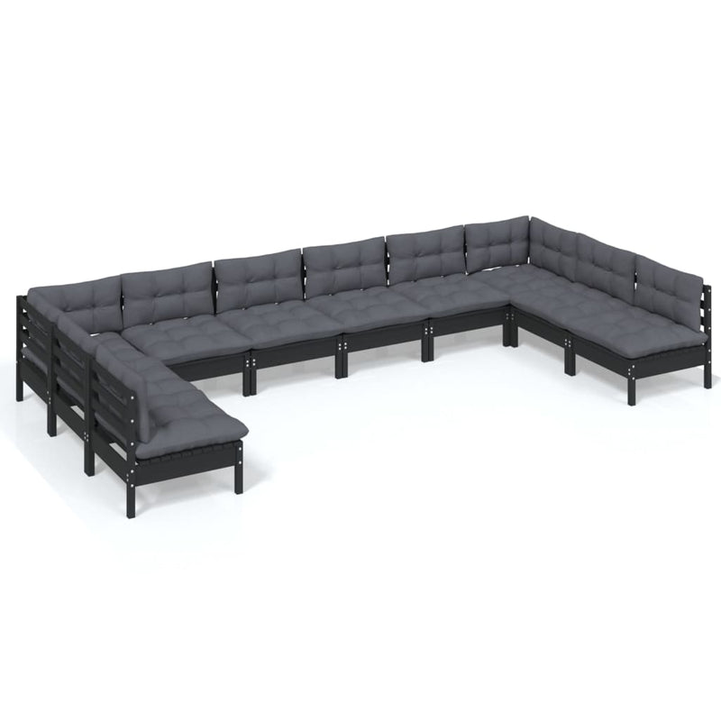 10 Piece Garden Lounge Set with Cushions Black Solid Pinewood Payday Deals