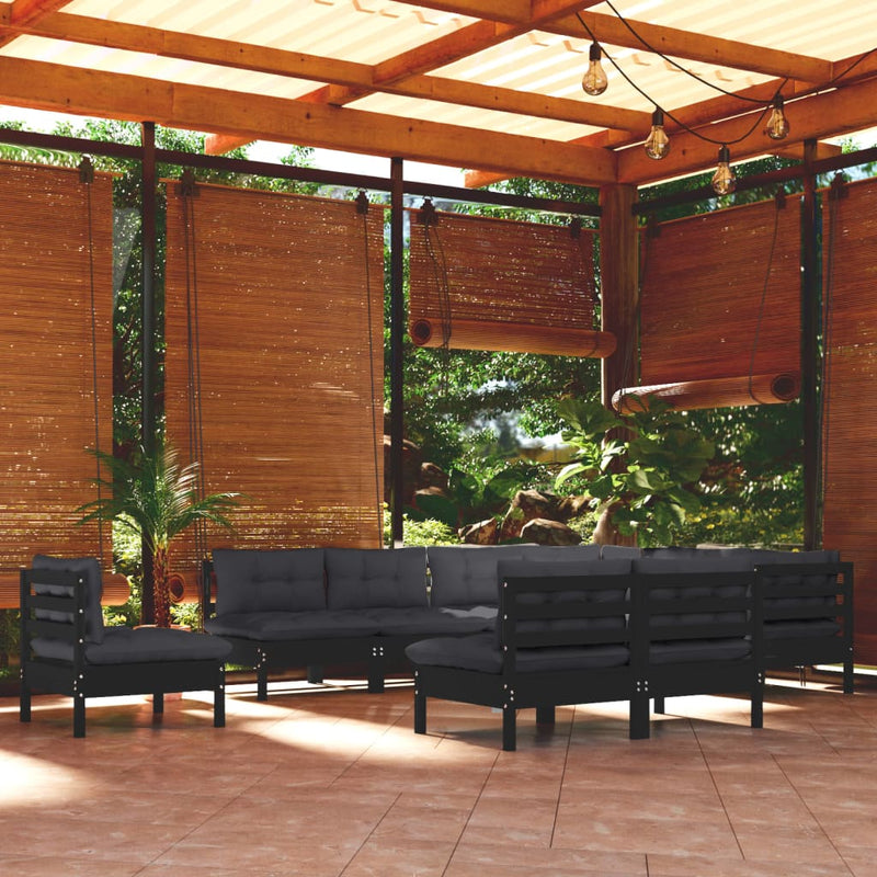 10 Piece Garden Lounge Set with Cushions Black Solid Pinewood Payday Deals