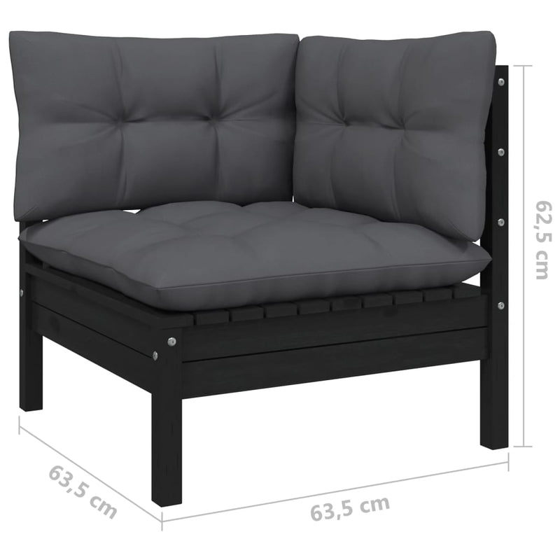 10 Piece Garden Lounge Set with Cushions Black Solid Pinewood Payday Deals