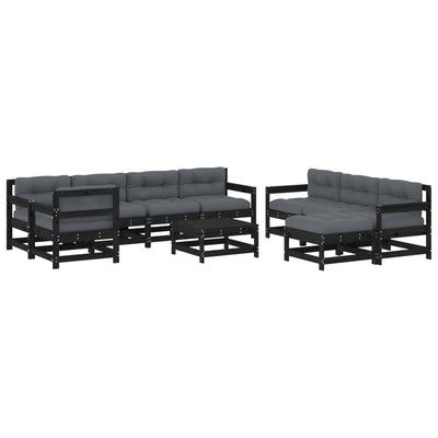 10 Piece Garden Lounge Set with Cushions Black Solid Wood Payday Deals