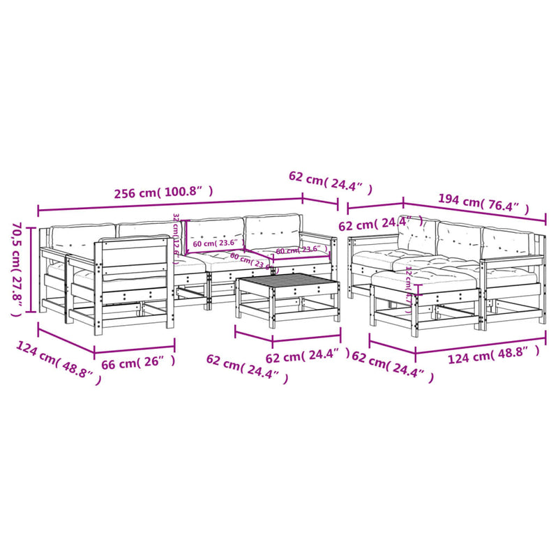 10 Piece Garden Lounge Set with Cushions Black Solid Wood Payday Deals