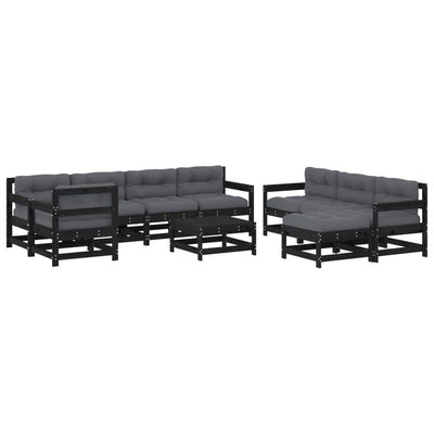 10 Piece Garden Lounge Set with Cushions Black Solid Wood Payday Deals