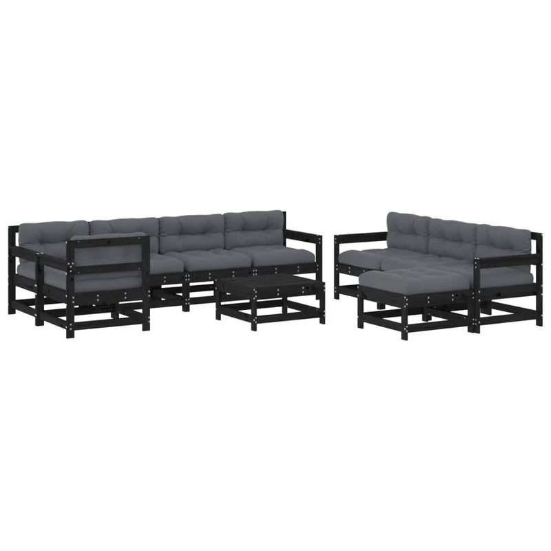 10 Piece Garden Lounge Set with Cushions Black Solid Wood Payday Deals