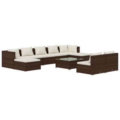 10 Piece Garden Lounge Set with Cushions Brown Poly Rattan Payday Deals