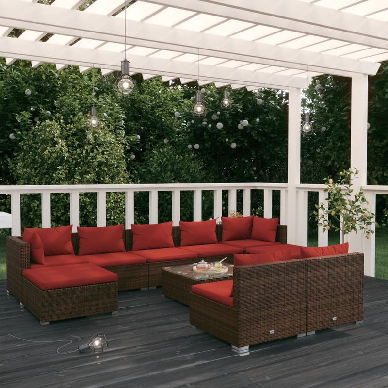 10 Piece Garden Lounge Set with Cushions Brown Poly Rattan Payday Deals