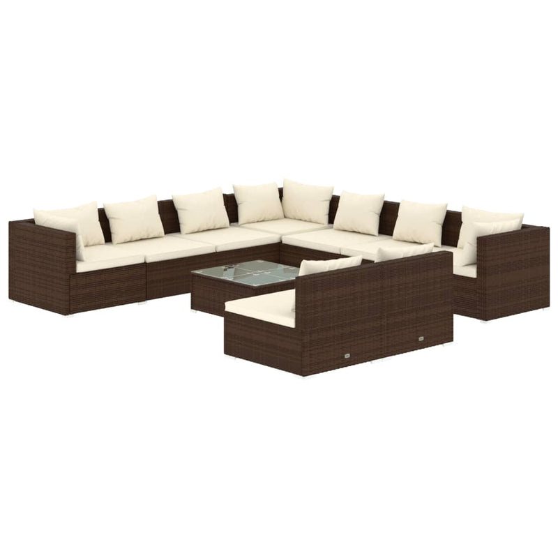 10 Piece Garden Lounge Set with Cushions Brown Poly Rattan Payday Deals