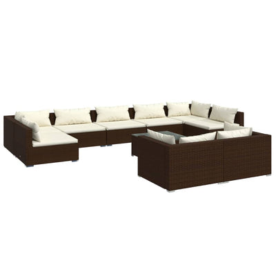 10 Piece Garden Lounge Set with Cushions Brown Poly Rattan Payday Deals