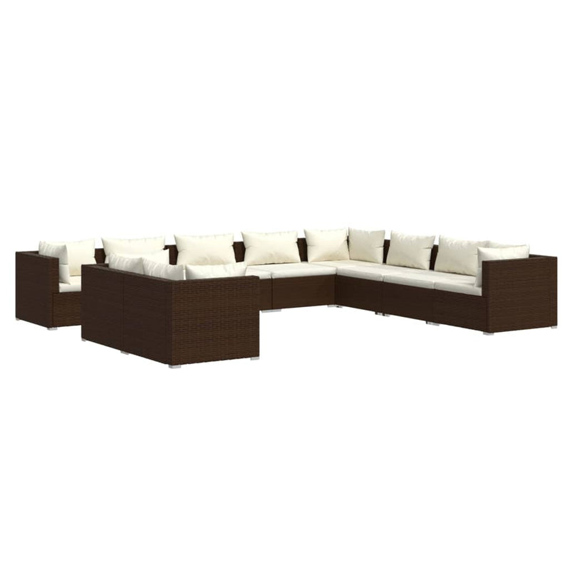 10 Piece Garden Lounge Set with Cushions Brown Poly Rattan Payday Deals