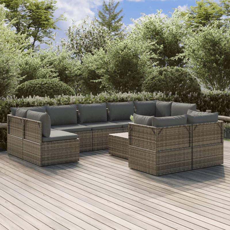 10 Piece Garden Lounge Set with Cushions Grey Poly Rattan Payday Deals