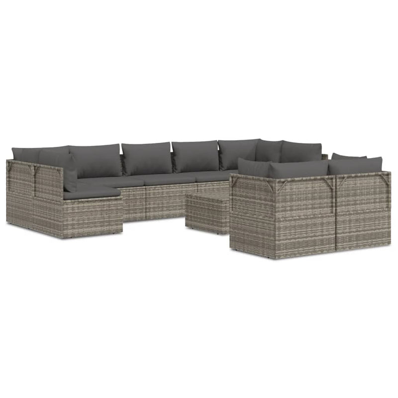 10 Piece Garden Lounge Set with Cushions Grey Poly Rattan Payday Deals