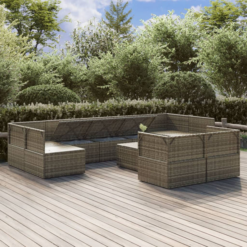 10 Piece Garden Lounge Set with Cushions Grey Poly Rattan Payday Deals