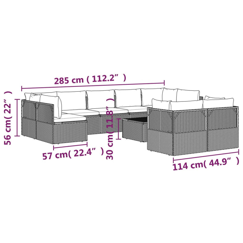 10 Piece Garden Lounge Set with Cushions Grey Poly Rattan Payday Deals