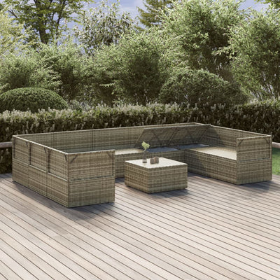 10 Piece Garden Lounge Set with Cushions Grey Poly Rattan Payday Deals