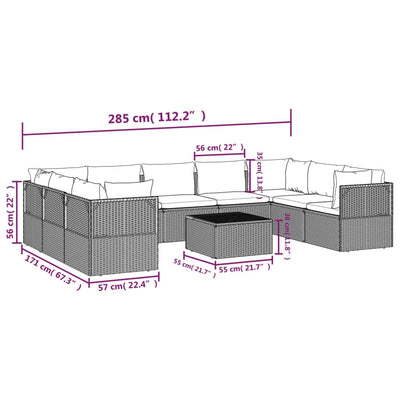 10 Piece Garden Lounge Set with Cushions Grey Poly Rattan Payday Deals