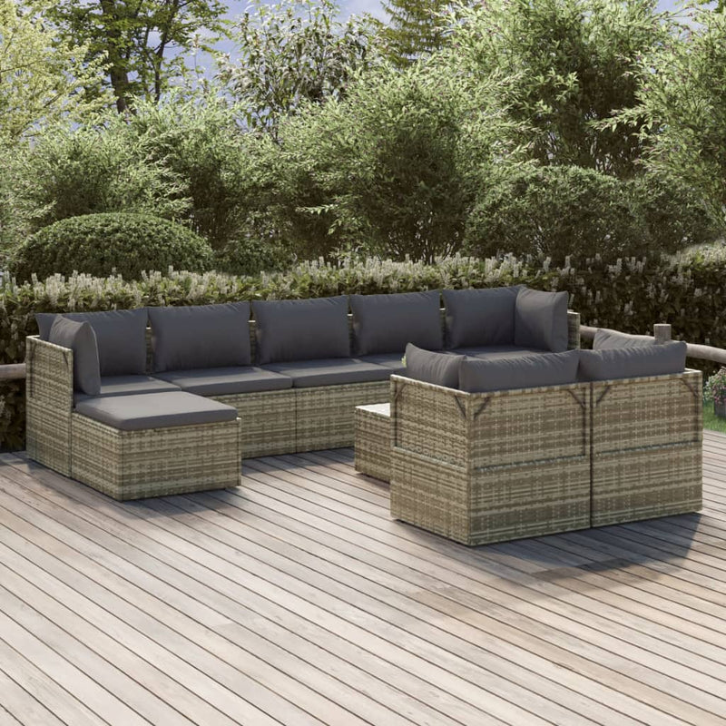 10 Piece Garden Lounge Set with Cushions Grey Poly Rattan Payday Deals