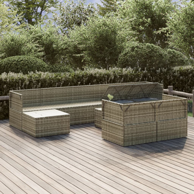 10 Piece Garden Lounge Set with Cushions Grey Poly Rattan Payday Deals