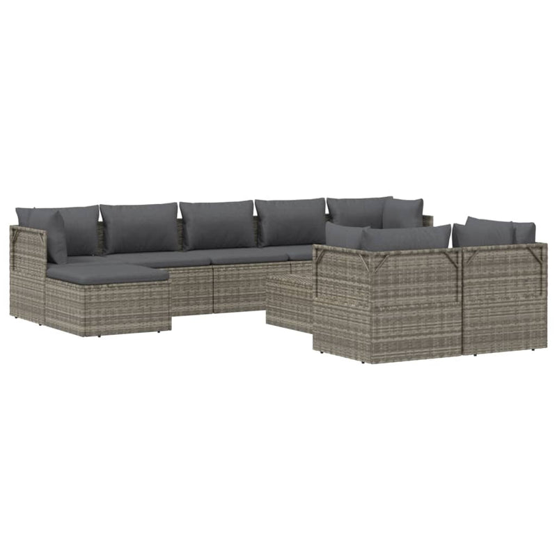 10 Piece Garden Lounge Set with Cushions Grey Poly Rattan Payday Deals