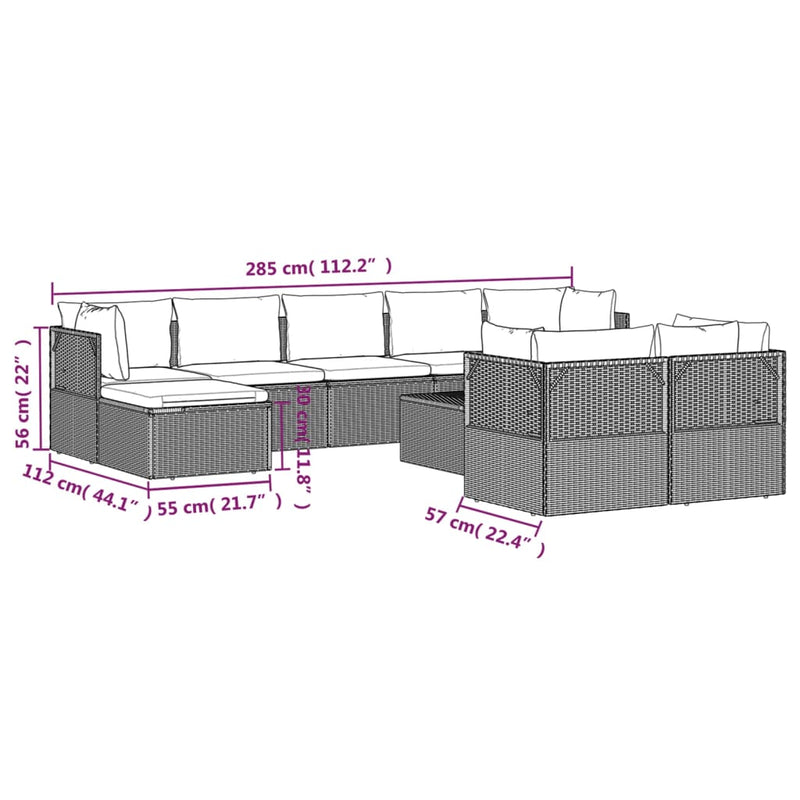 10 Piece Garden Lounge Set with Cushions Grey Poly Rattan Payday Deals