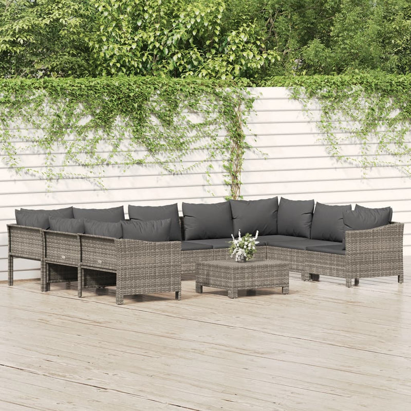 10 Piece Garden Lounge Set with Cushions Grey Poly Rattan Payday Deals