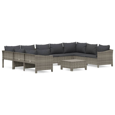10 Piece Garden Lounge Set with Cushions Grey Poly Rattan Payday Deals