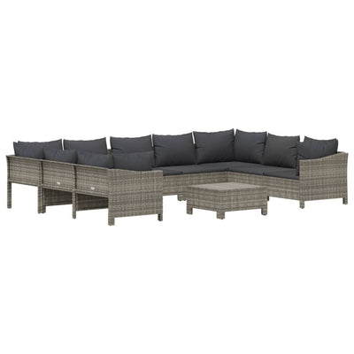 10 Piece Garden Lounge Set with Cushions Grey Poly Rattan Payday Deals