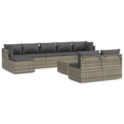 10 Piece Garden Lounge Set with Cushions Grey Poly Rattan Payday Deals