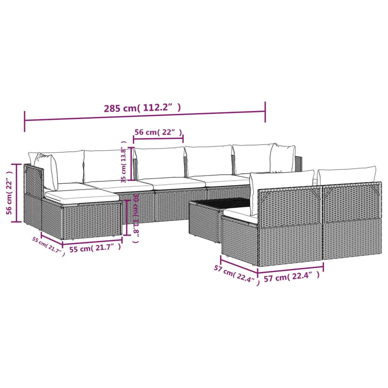 10 Piece Garden Lounge Set with Cushions Grey Poly Rattan Payday Deals