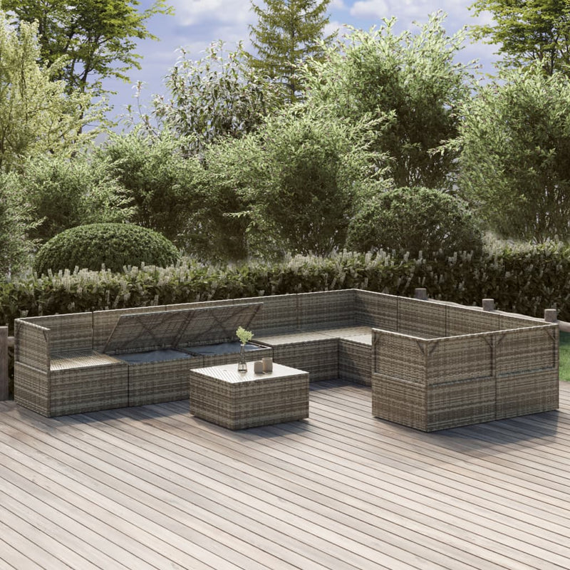 10 Piece Garden Lounge Set with Cushions Grey Poly Rattan Payday Deals