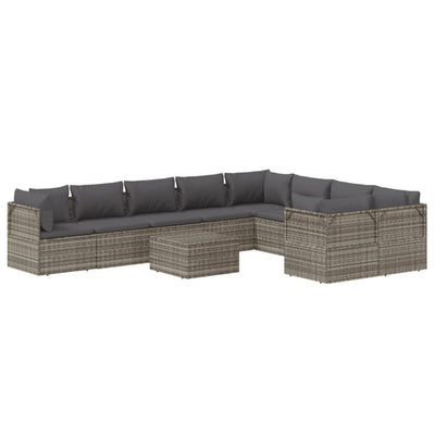 10 Piece Garden Lounge Set with Cushions Grey Poly Rattan Payday Deals