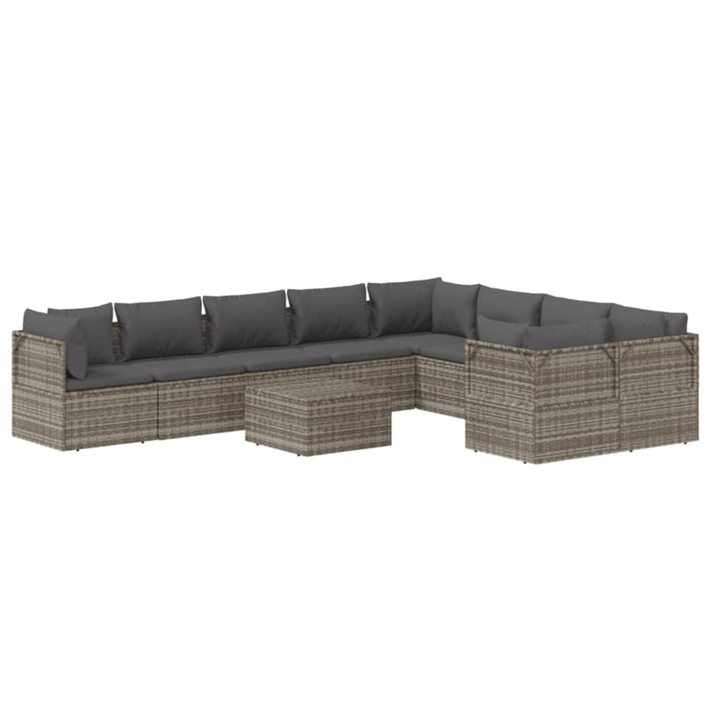 10 Piece Garden Lounge Set with Cushions Grey Poly Rattan Payday Deals