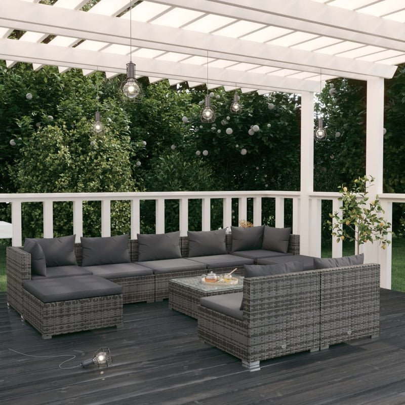 10 Piece Garden Lounge Set with Cushions Grey Poly Rattan Payday Deals
