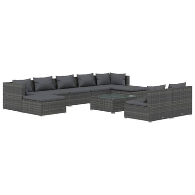 10 Piece Garden Lounge Set with Cushions Grey Poly Rattan Payday Deals