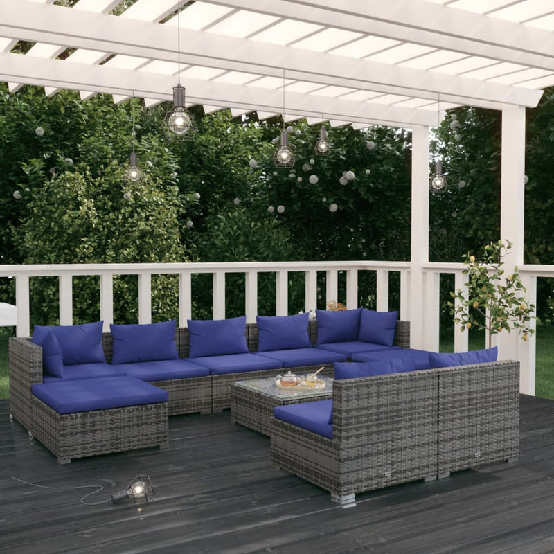 10 Piece Garden Lounge Set with Cushions Grey Poly Rattan Payday Deals