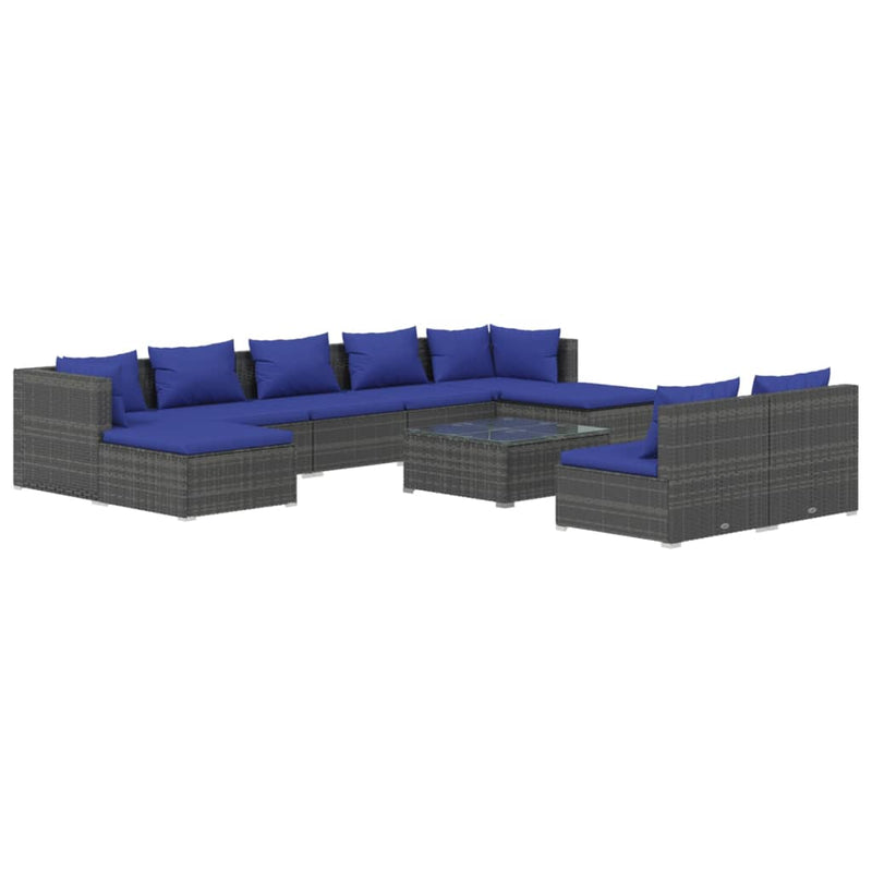 10 Piece Garden Lounge Set with Cushions Grey Poly Rattan Payday Deals
