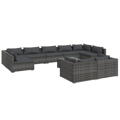 10 Piece Garden Lounge Set with Cushions Grey Poly Rattan Payday Deals