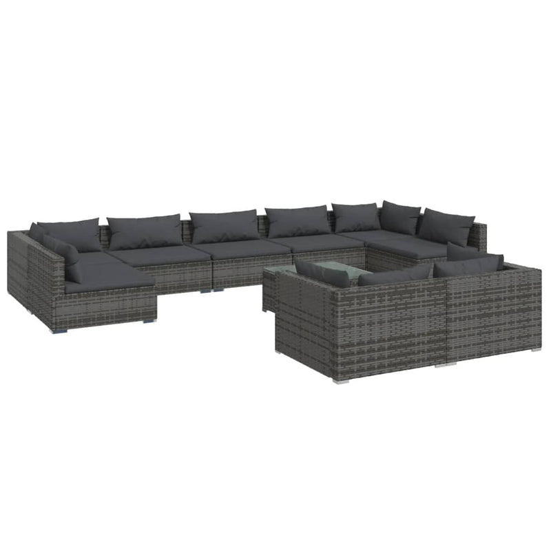 10 Piece Garden Lounge Set with Cushions Grey Poly Rattan Payday Deals